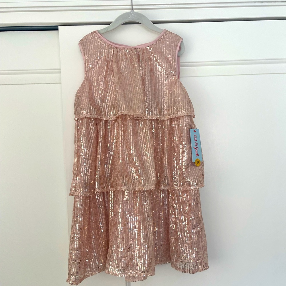 Cat & Jack Rose Gold Tiered Girl’s Dress Size 6
